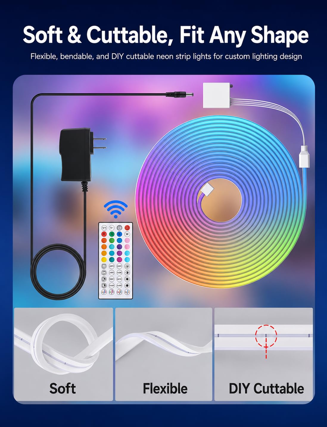 Cuerda de luces de neón – Cuerda de luces LED flexibles de 15 m con control remoto/aplicación, tira de luces de neón RGB impermeable IP65, (RGB, 10M)