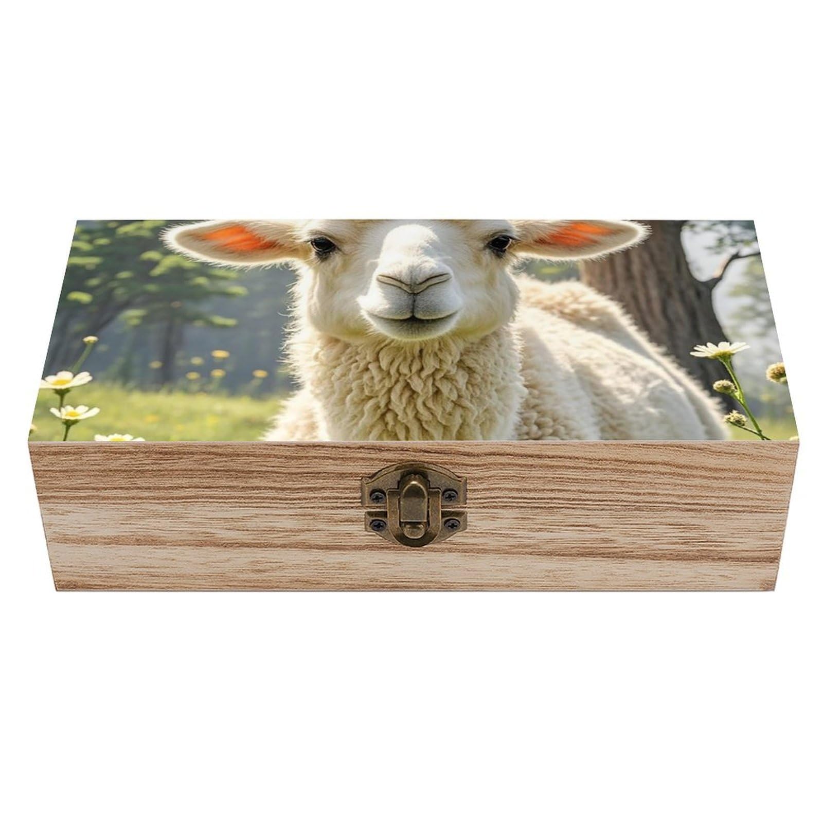 AQRJLPM Wooden Jewelry Box Beautifully Keepsake Box Trinket Box Keepsake Storage Organizer Llama Alpaca Handmade Wooden Box for Storing Jewelry, Coins, Tartot Cards, Small Treasures