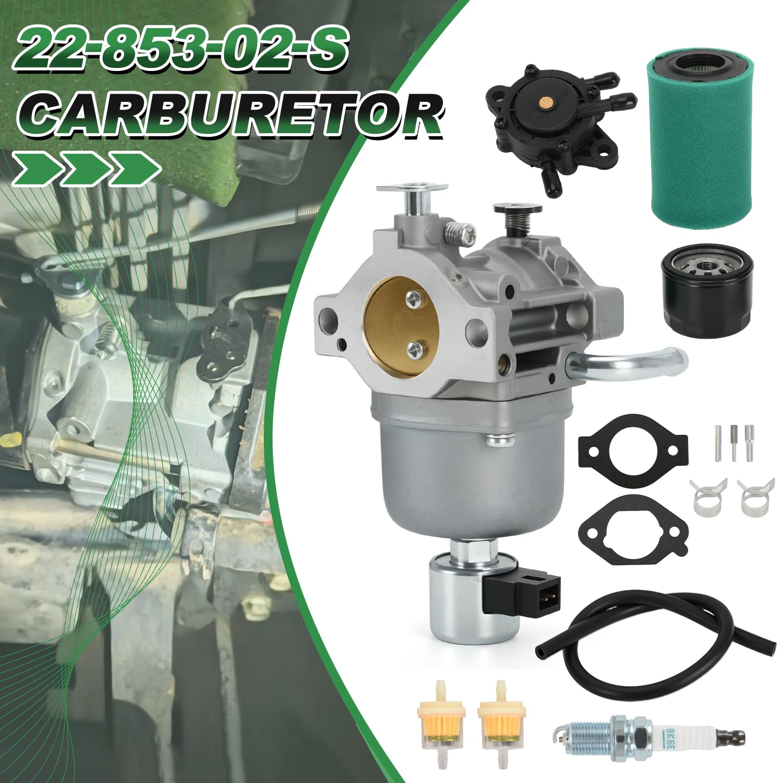 Carburador 22-853-02-S compatible con motores Kohler serie 5400 KS530-3011 KS530-3012 KS540-3011 KS540-3014 KS590-3011 KS595-3018, repuesto 2222. 85302 Motores de cortacésped S Carb