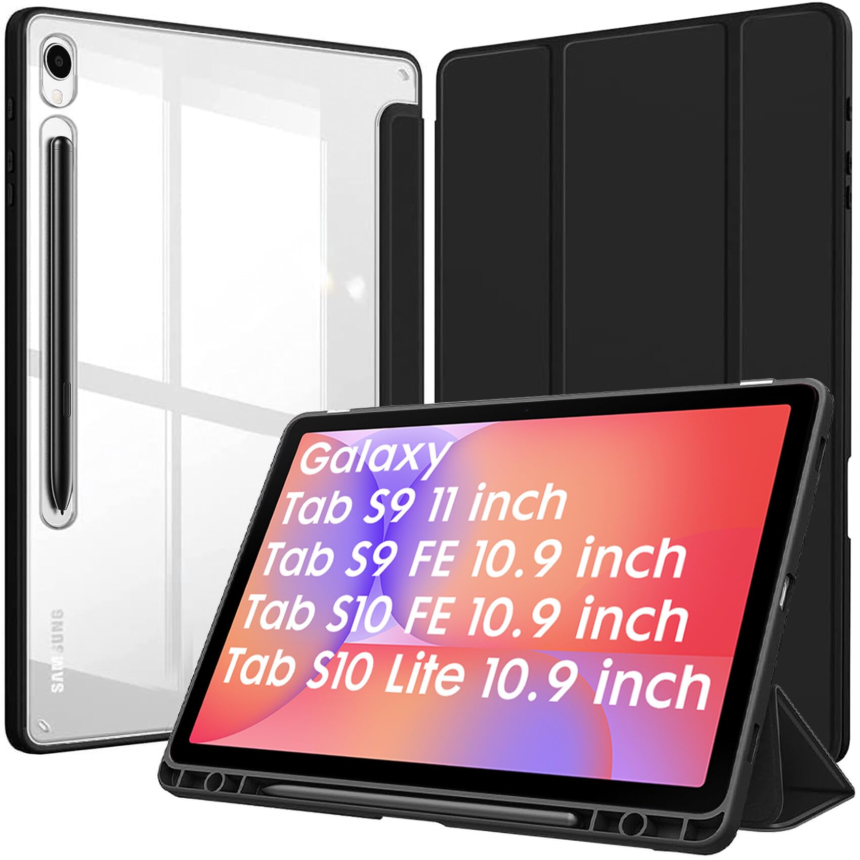 Robustrion Cover for Samsung Galaxy Tab S10 FE 10.9 inch / S9 FE 10.9" / S9 11" Case with [S Pen Holder],Hybrid Flip Cover for Samsung Galaxy Tab S9/ S9 FE/ S10 FE Tablet [Auto Sleep Wake] - Black-image-9