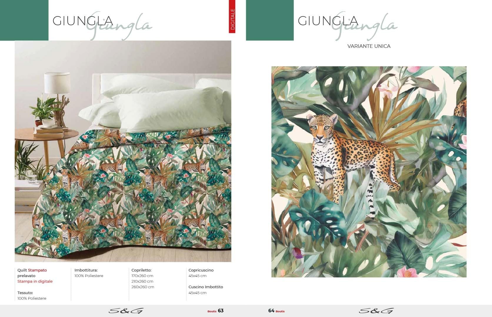 S&G Home Boutis Trapuntino Estivo copriletto trapuntato Traspirante e Anallergico, Disponibile in Diverse Misure e Fantasie (Giungla, Matrimoniale)