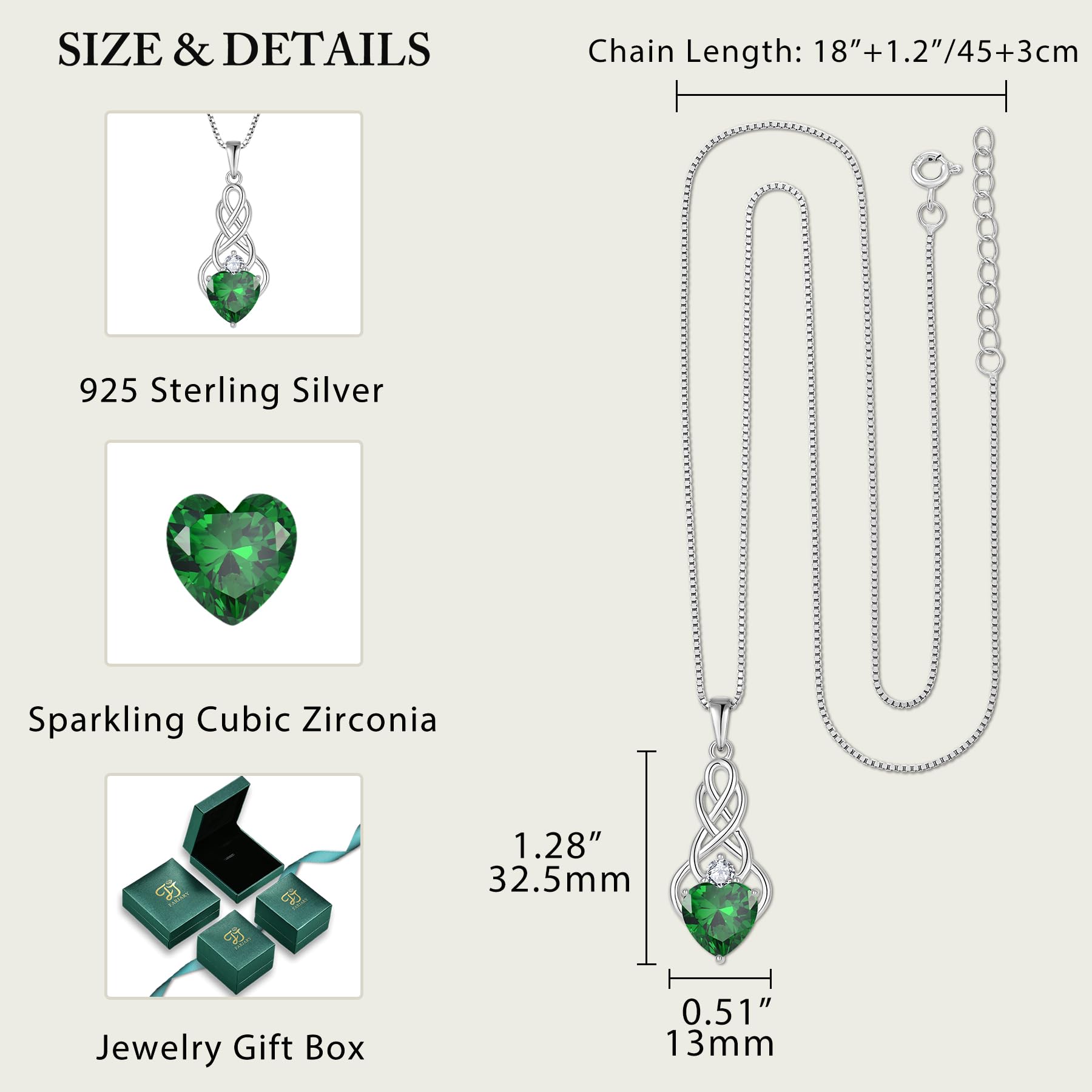 FJ Unendlichkeit Keltischer Knoten Kette Damen 925 Sterling Silber Geburtsstein Anhänger Irischer Glücksschmuck Geschenke für Frauen Mutter Freundin Mama