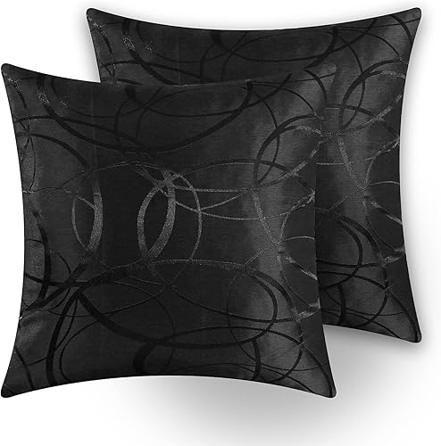 Juego de 2 fundas de cojín cuadradas ligeras con anillos geométricos para decoración del hogar para sofá, cama, silla, 16 x 16 pulgadas, color negro