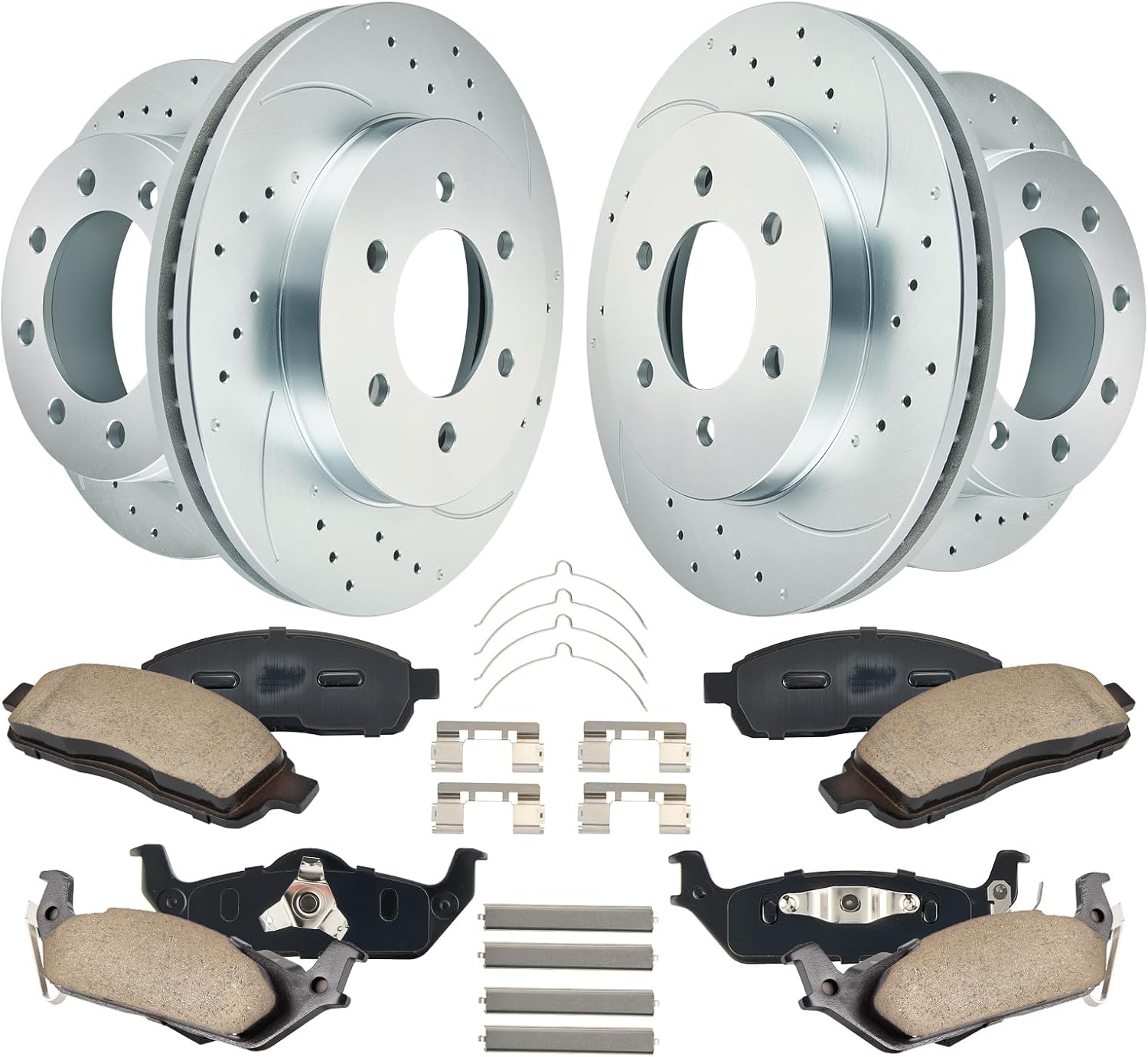 BDFHYK Front and Rear Brake Kit Compatible with Ford F-150 2004-2008, Compatible with Lincoln Mark LT 2006-2008, Drilled Slotted Brakes Rotors and Ceramic Brake Pads, Replace S-54109,S-54111, D-1012