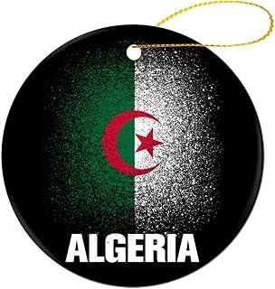 Distressed Algeria Algerians Flag Round Ceramic Xmas Ornaments Christmas Tree Hanging Accessories Souvenir for Home Birthday Housewarming New Year Decorative 2 Pcs