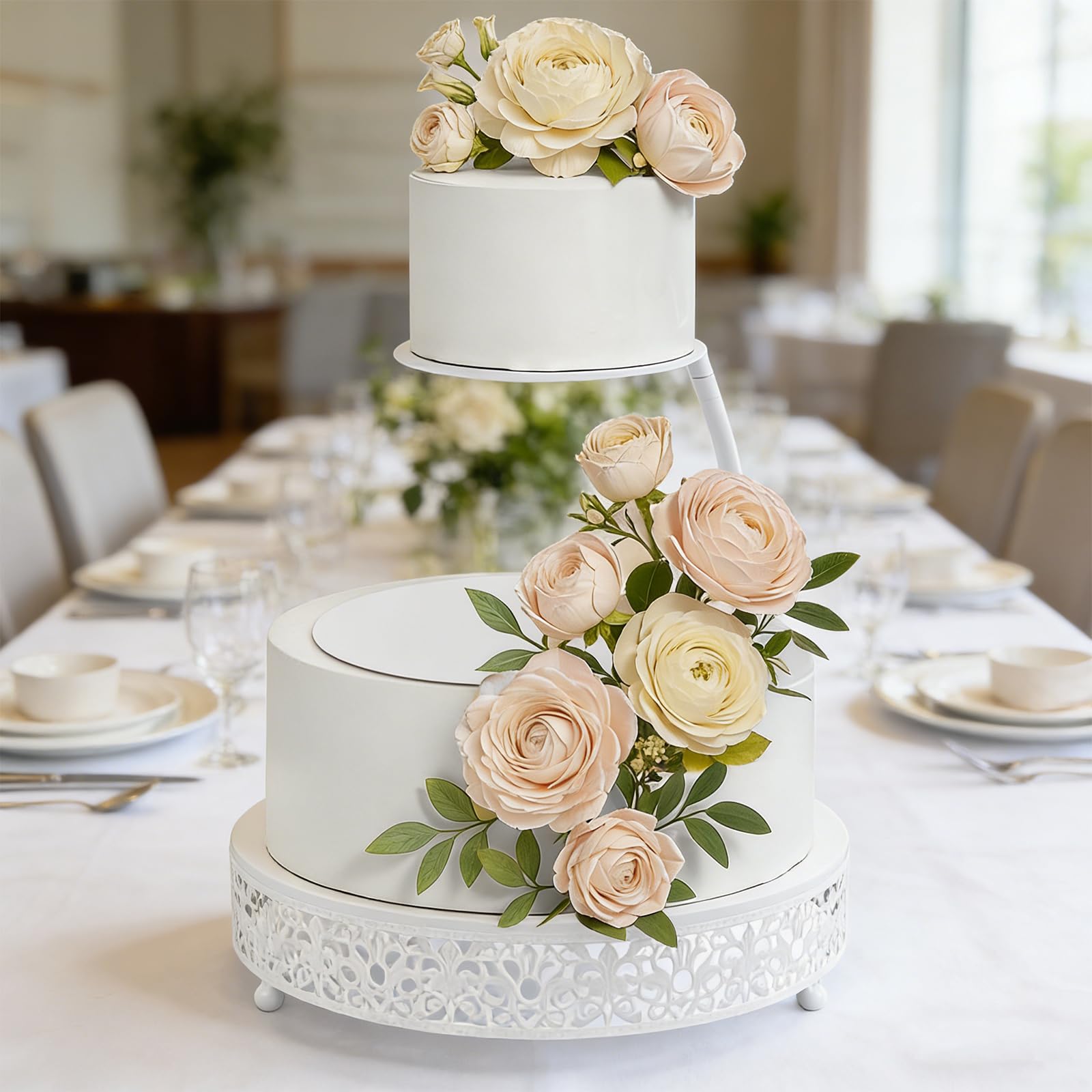 LemonRoad Lot de 2 séparateurs de gâteaux flottants blancs de 6, 8 et 12 niveaux - Présentoir rond pour gâteau de mariage, dessert - Décoration de table (classique)