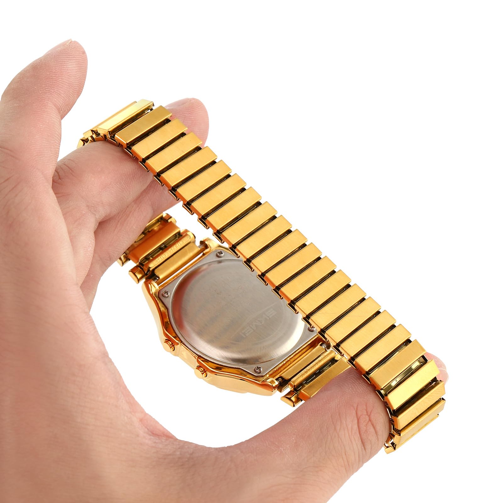 Gosasa Orologio digitale unisex con quadrante quadrato, in acciaio inox Y2K e cinturino elastico, impermeabile fino a 30 m, con retroilluminazione a LED, doppio fuso orario, sveglia, diverse opzioni