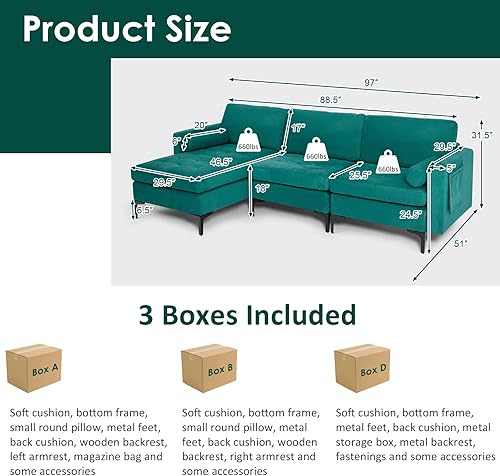 Miniatura 3 de Giantex Sofá modular de 97 pulgadas, sofá modular en forma de L con diván convertible, puertos USB, enchufe de 3 agujeros, caja de almacenamiento