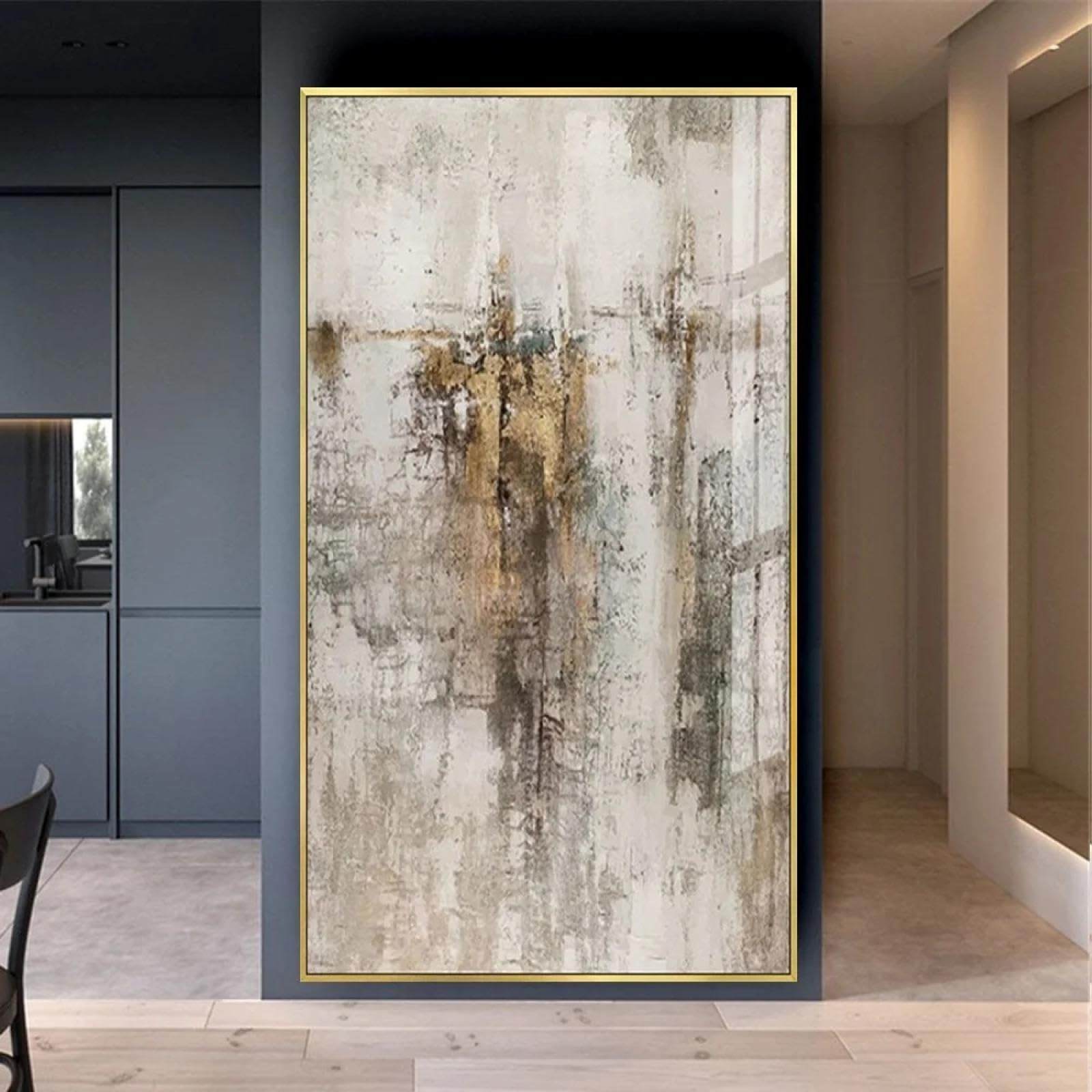 Lienzo abstracto moderno arte de la pared pintura al óleo lienzo pintura mural dorado cuadros para el hogar sala de estar hotel decoración de la pared 100x200cm/39x79in sin marco