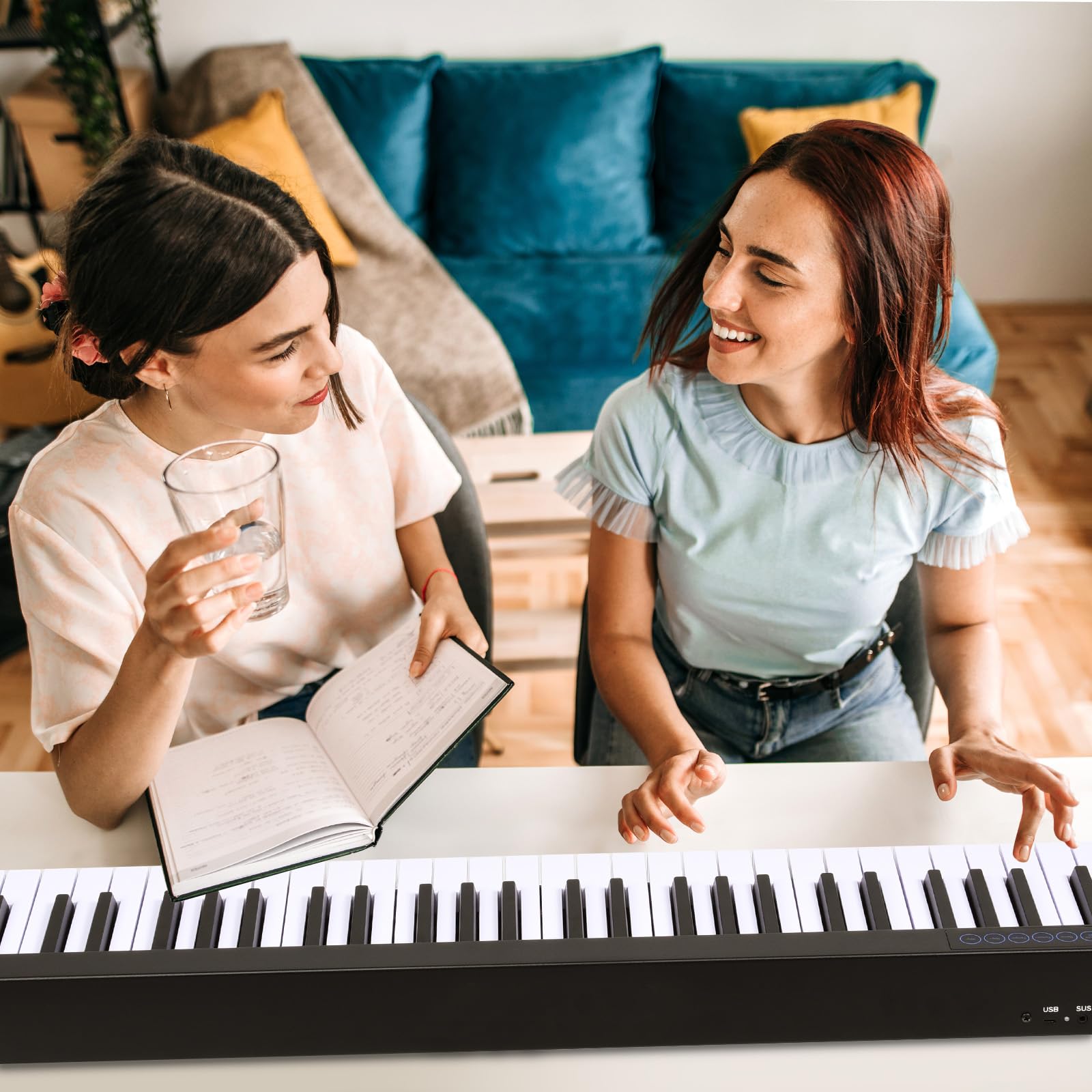 KOMFOTTEU Pianoforte Digitale 88 Tasti Multifunzionale con Funzione Bluetooth e USB, Regolazione Dinamica, Tastiera Elettronica Semi-Pesato, Nero