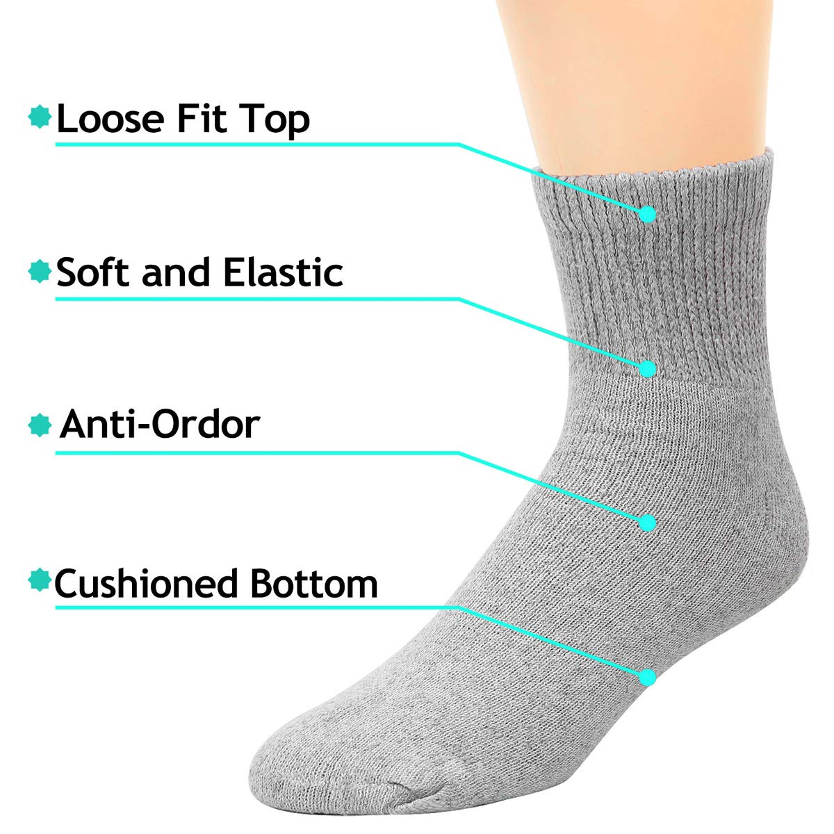 Falari Lot de 12 paires de chaussettes pour diabétiques approuvées par les médecins - Non contraignantes - Coupe ample