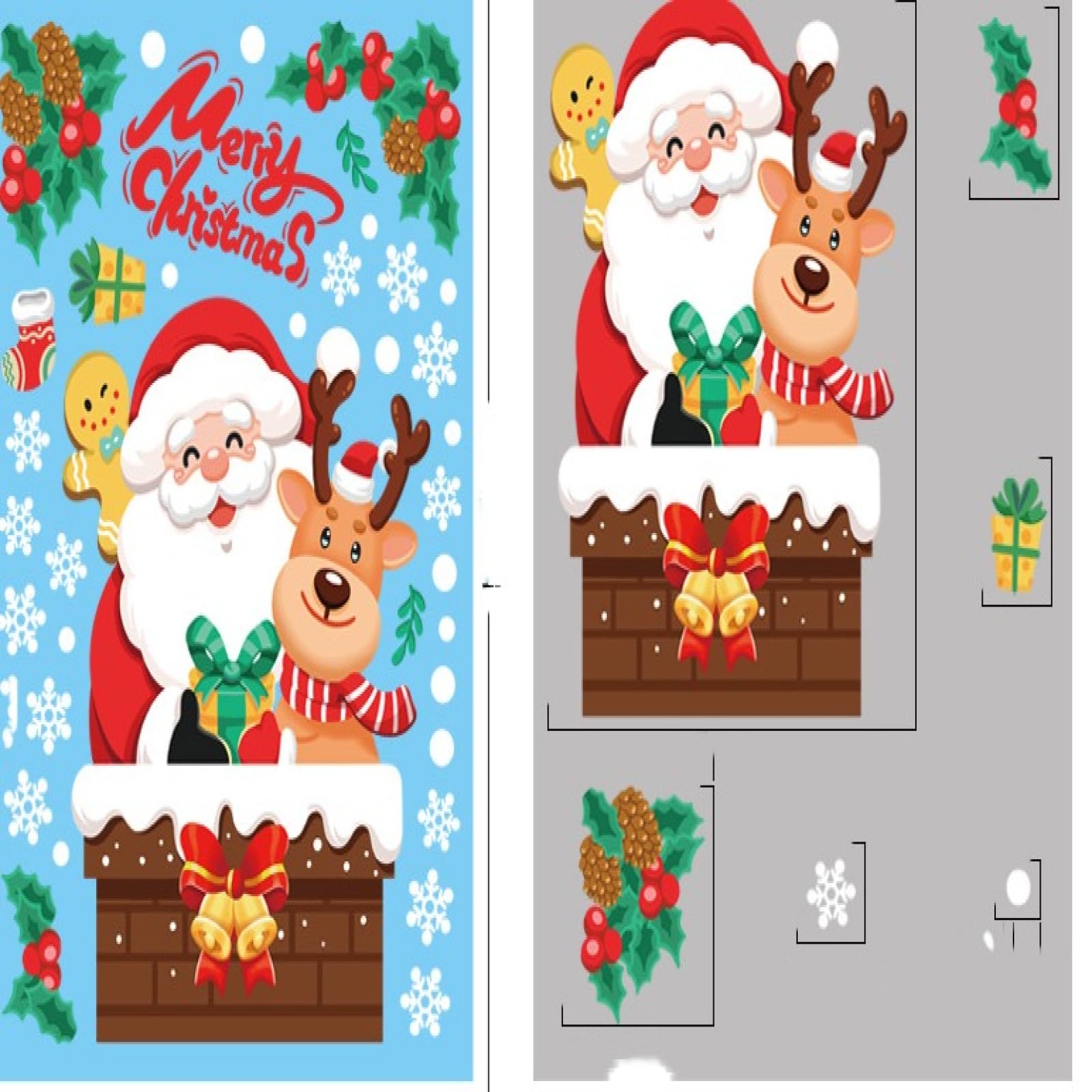 Ladlebroom Christmas Decoration Snowflake Stickers, Santa Claus, Elk, Snowman Static Stickers, Merry Christmas Window Stickers