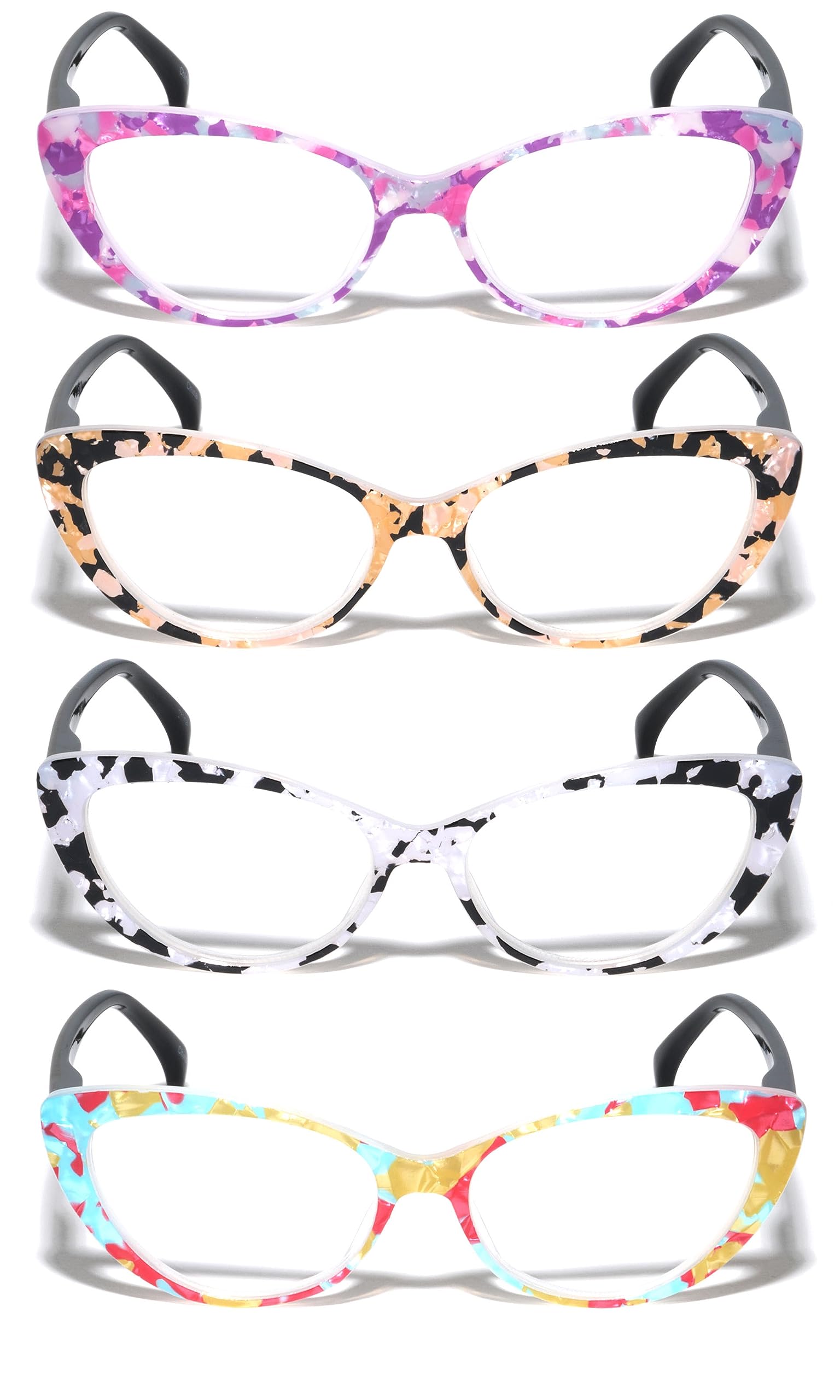 V.W.E. 4 Pairs Lot Women Cateye Mosaic Pattern Fashion Reading Glasses Reader (4 Pairs, 4.00)