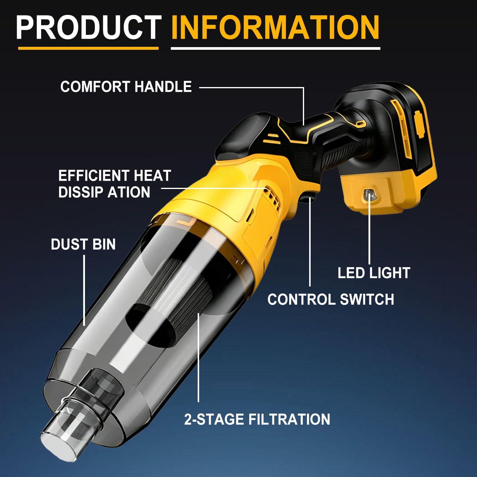 Aspiradora con batería compatible con Dewalt 18 V 20 V, 22000 Pa, aspiradora de mano portátil con 4 boquillas y depósito de polvo de 600 ml, aspiradora para pelo de animales, alfombras, suelos duros