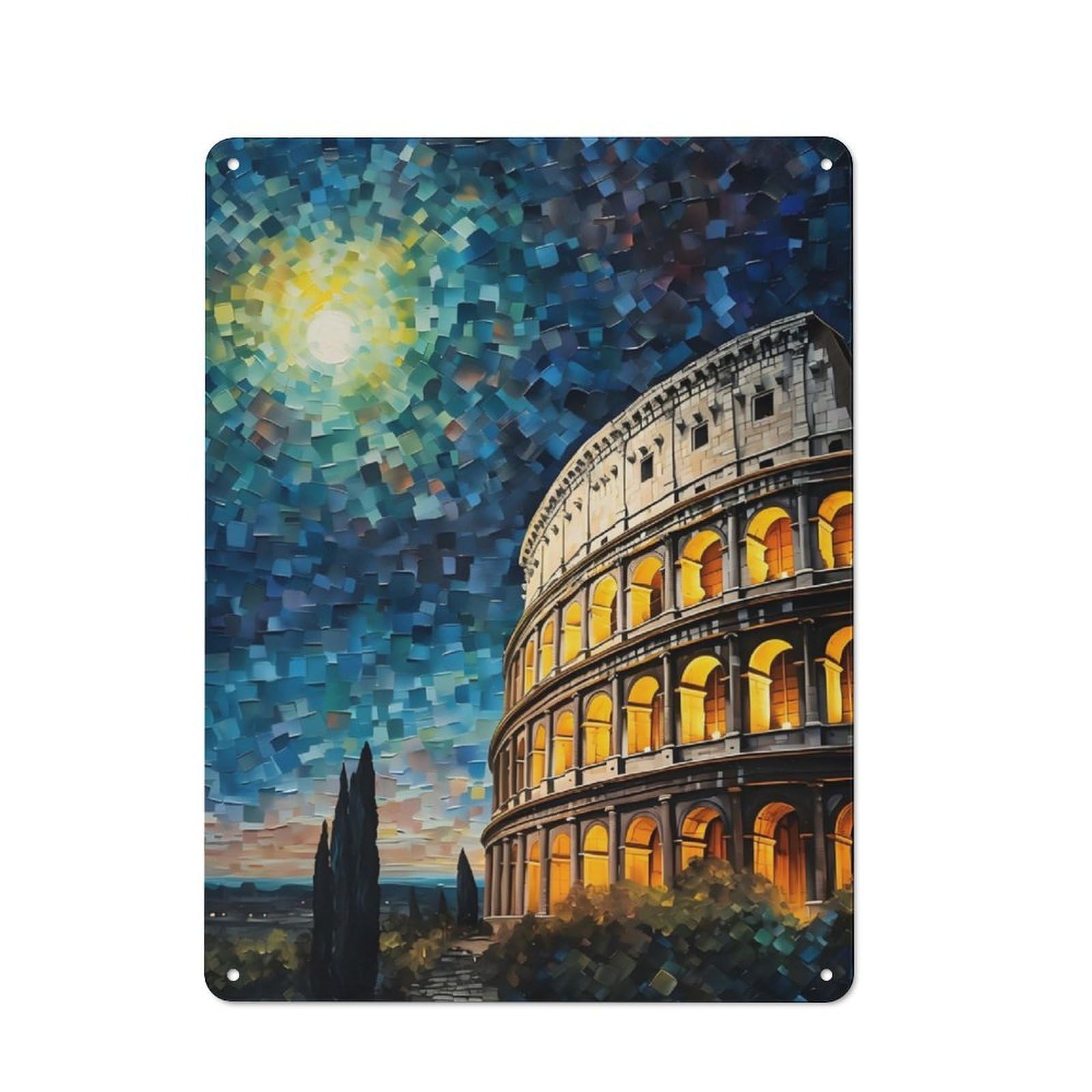 Vintage Tin Sign 40x30cm with Colosseum for Guest Room Or Hallway, Suited to Wall Displays in Guest Rooms And Hallways
