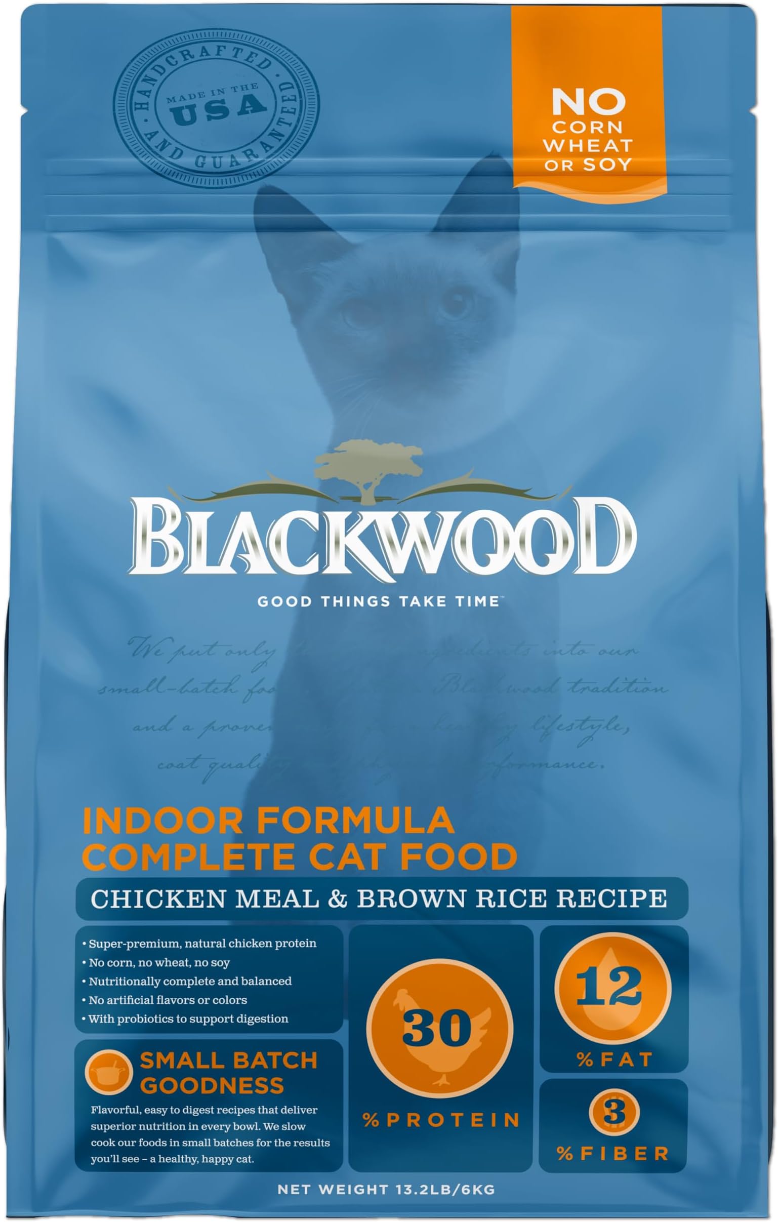 Dry Cat Food, Indoor Formula, Chicken Meal & Brown Rice Recipe, 13.2 Pound Bag, High Protein, Slow Cooked