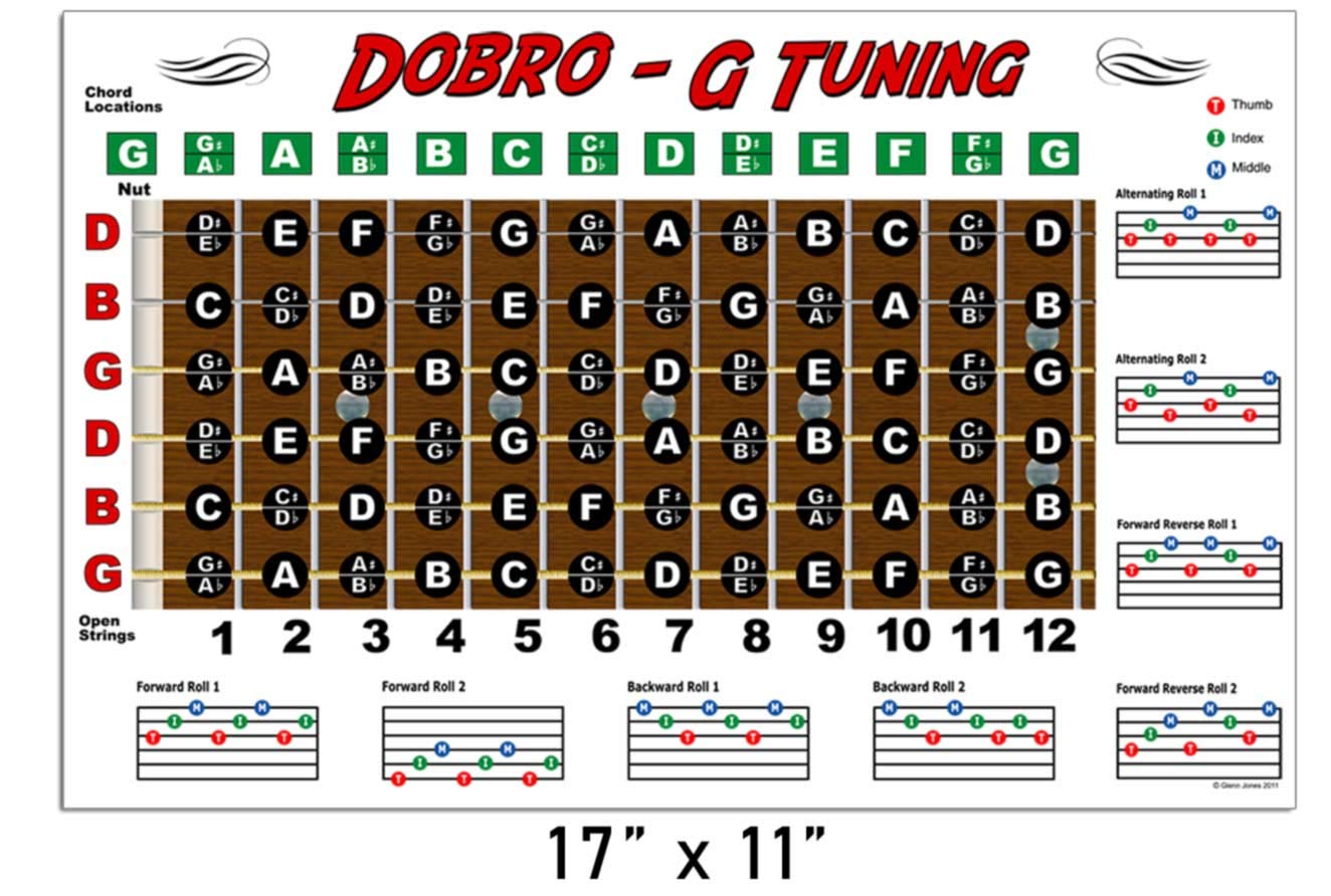 A New Song Music Dobro Fretboard Chart Resonator Guitar Poster - G Tuning