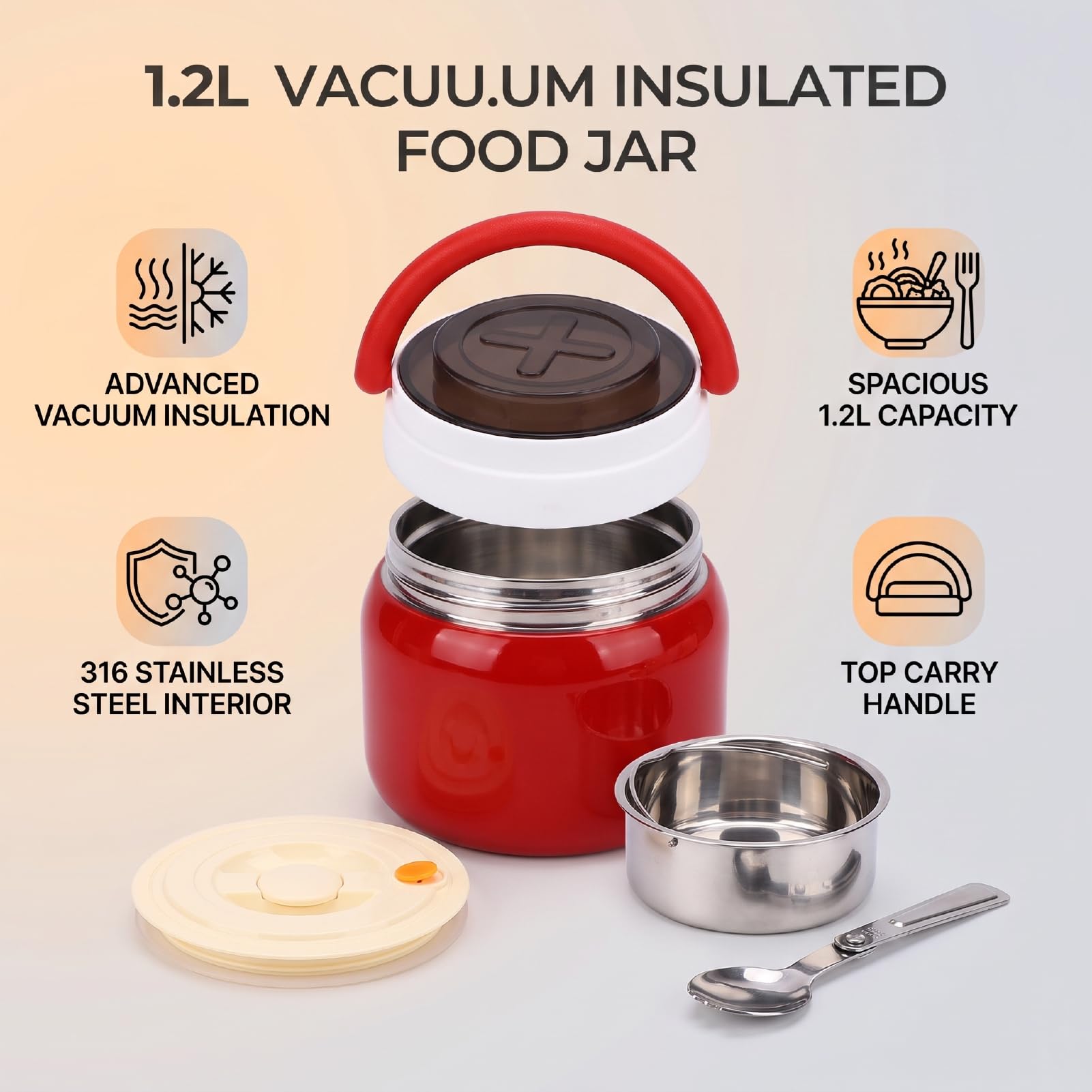 Tangxi Termoizolowany Pojemnik na żywność 1,2L, Próżniowy Lunch Box ze