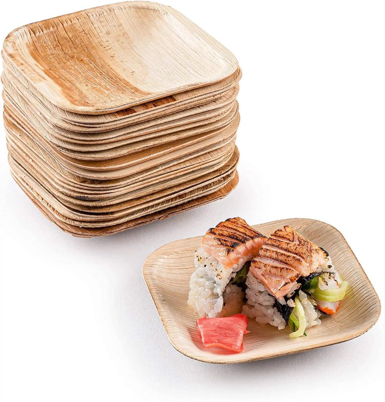 Square Palm Leaf Platters for Parties,6"Palm Leaf Plates 15Pcs, Weddings, Baby Showers, Birthdays, Anniversaries and Graduations