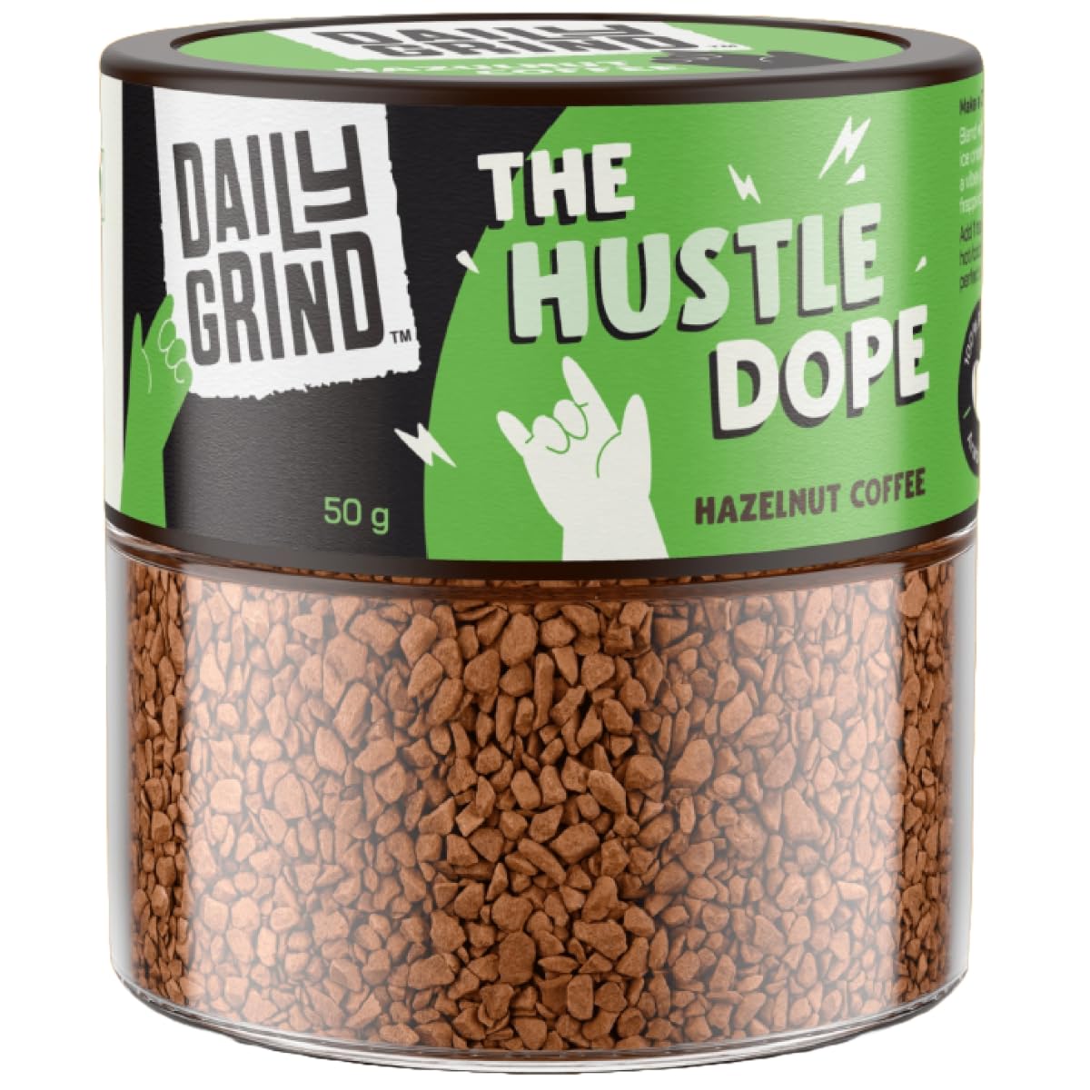DAILYGRIND Hazelnut Coffee Powder – 50g | The Hustle Dope | Flavoured Instant Coffee | 100% Arabica Freeze-Dried | Strong Dark Coffee Powder | Nutty Hazelnut Flavour | Hot & Cold Brew Ready – 25 Cups