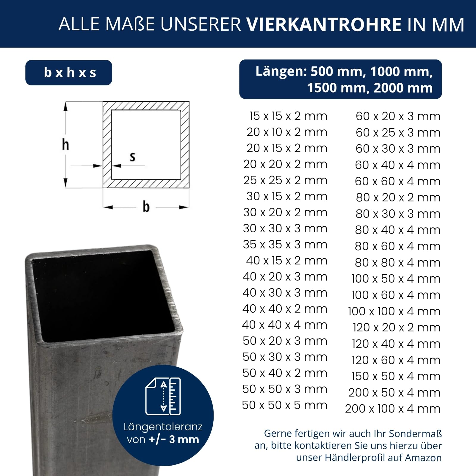 Vierkantrohr 40x40x3,0 mm nach Wunschlänge kaufen Vierkantrohr 40x40x3,0 mm nach Wunschlänge kaufen