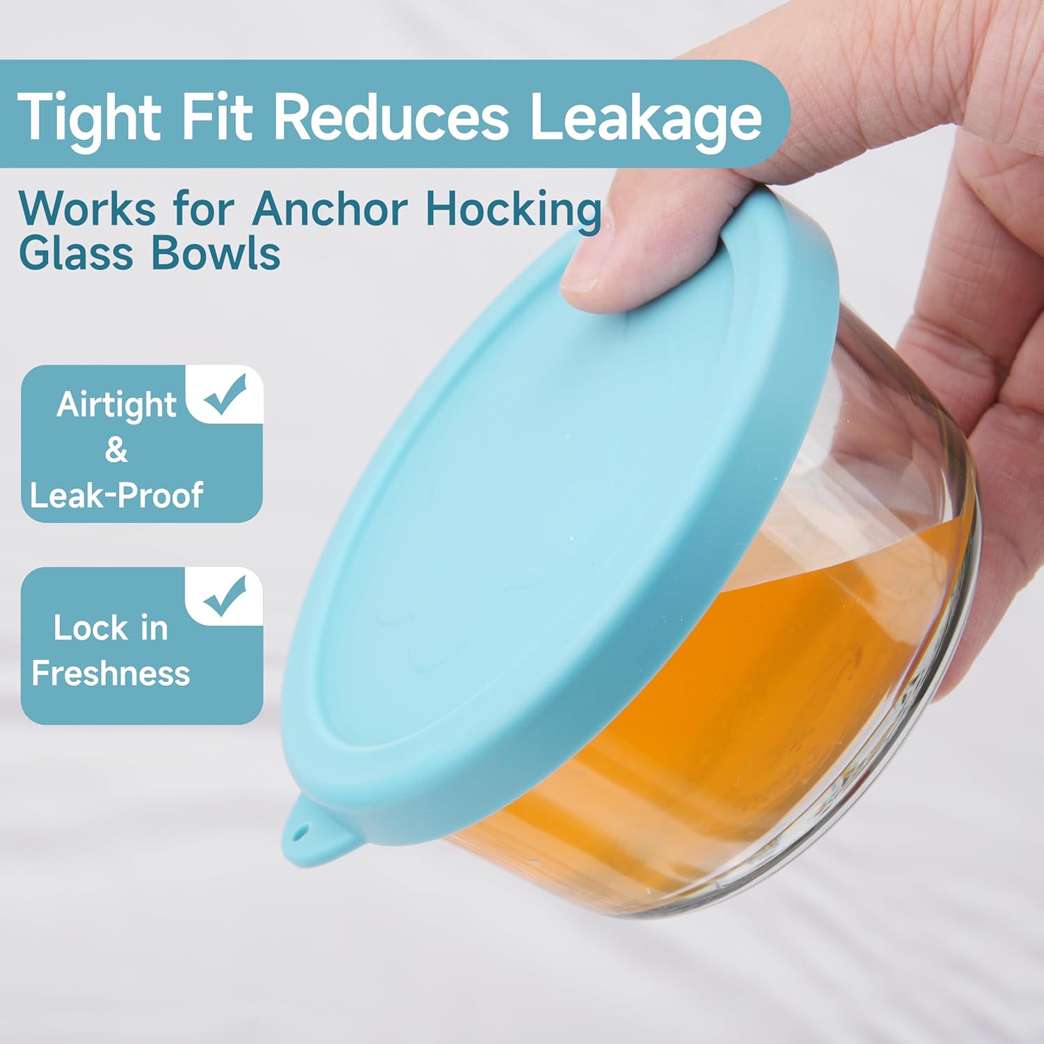 LUVCOSY 2 Cup Silicone Replacement Lids Storage Cover for Anchor Hocking Glass Bowls (Container not Included) 4 Pack Microwave, Dishwasher and Freezer Safe