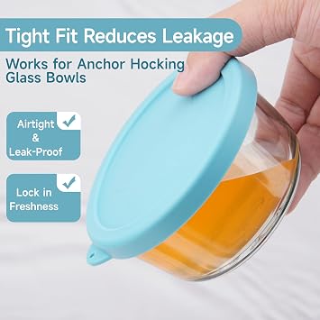 LUVCOSY 2 Cup Silicone Replacement Lids Storage Cover for Anchor Hocking Glass Bowls (Container not Included) 4 Pack Microwave, Dishwasher and Freezer Safe