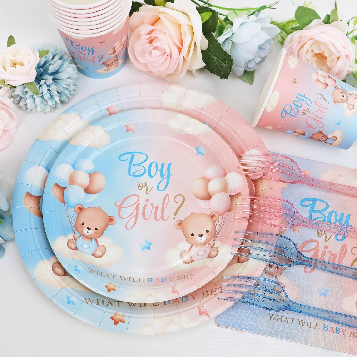 Gender Reveal Decoration Bear Plates and Napkins - Image 2