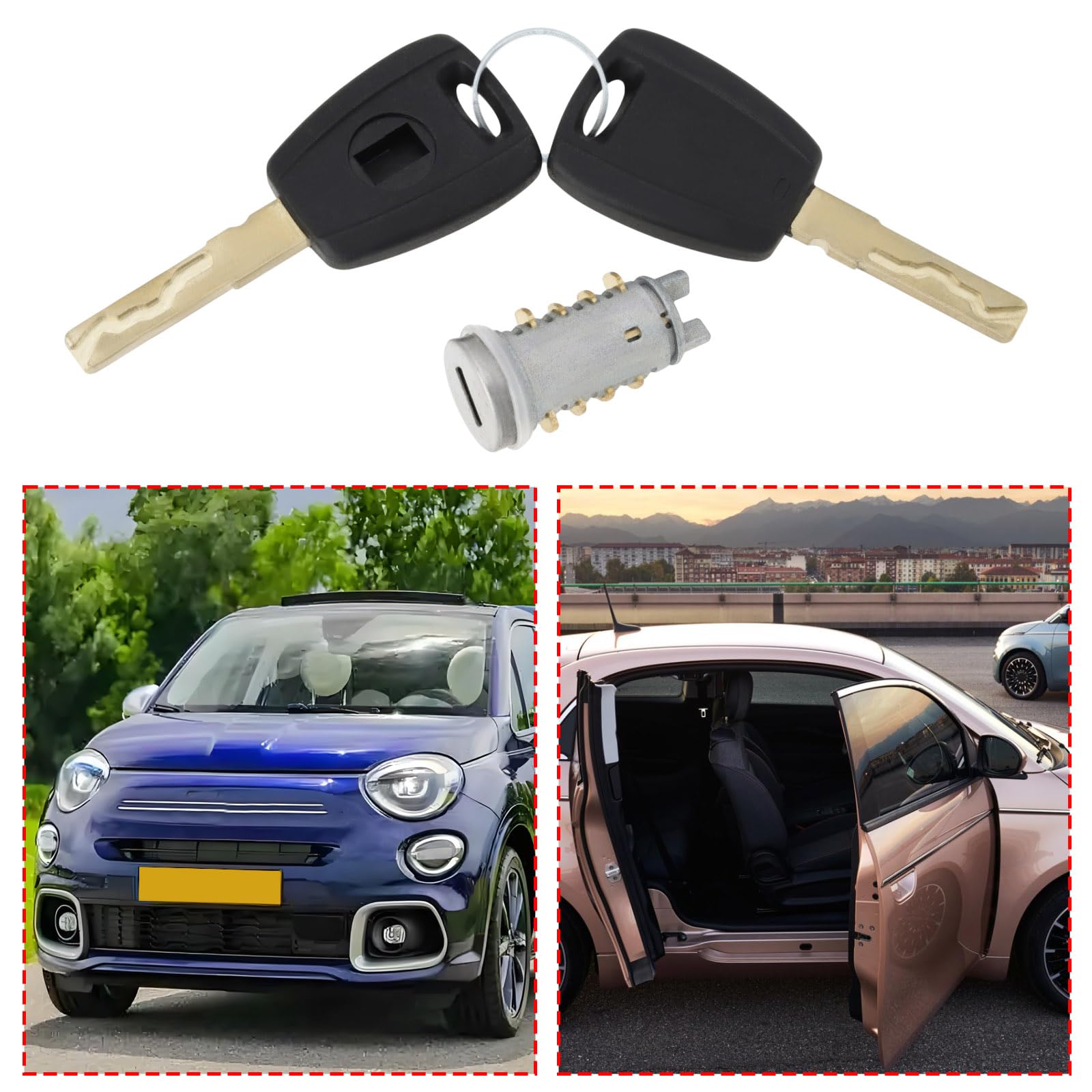 SG Store 1 cilindro serratura porta con chiavi compatibile con Fiat 500 2007-2022 compatibile con Fiat Punto 188 1999-2010 OE 71771348 39,4 x 19,7 mm Gruppo serratura della porta del veicolo