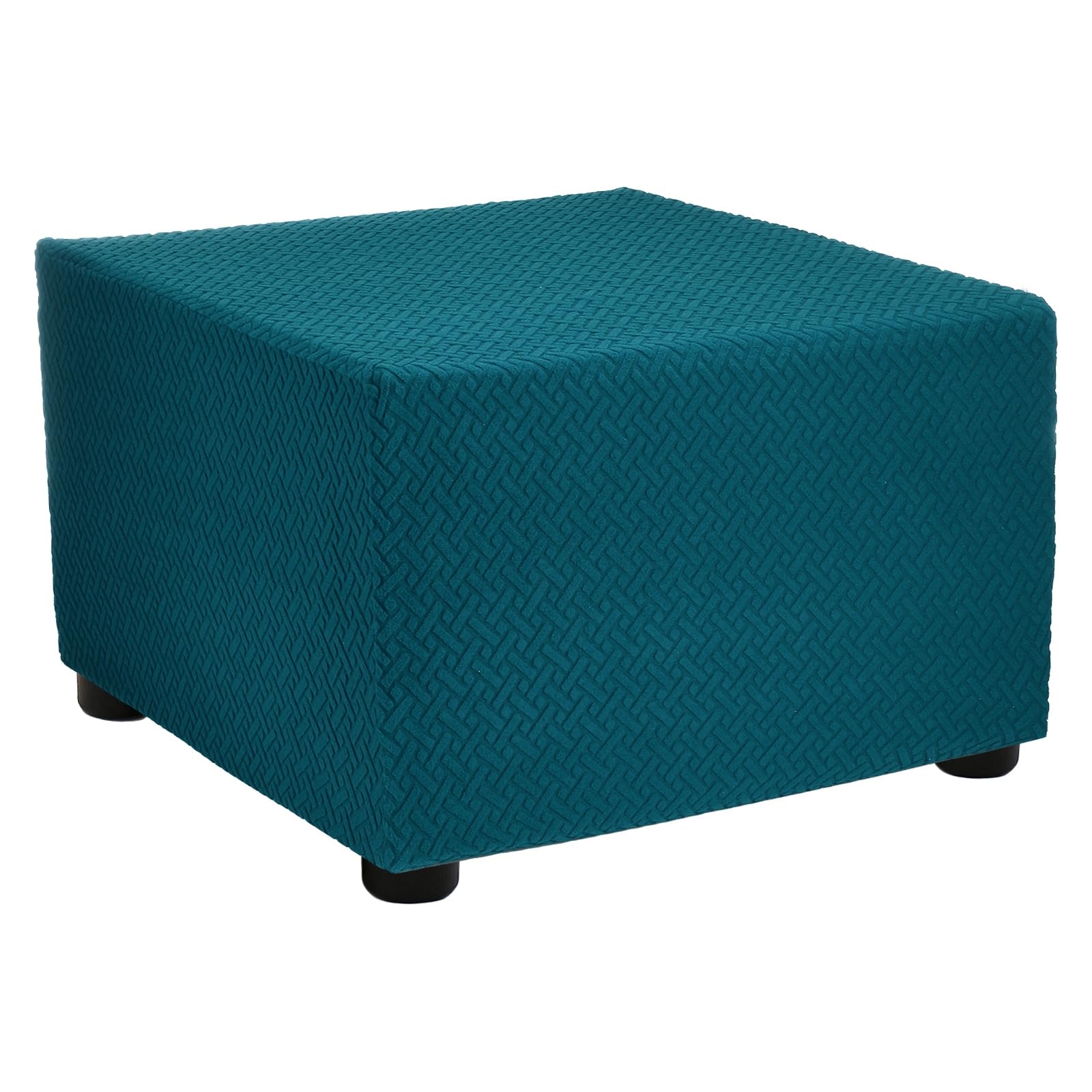 sourcing map Stretch Ottoman Cover Twill Square Ottoman Slipcover with Elastic for Foot Stool Living Room Bedroom Fit Length 57-70cm / 23"-27", Medium, Teal