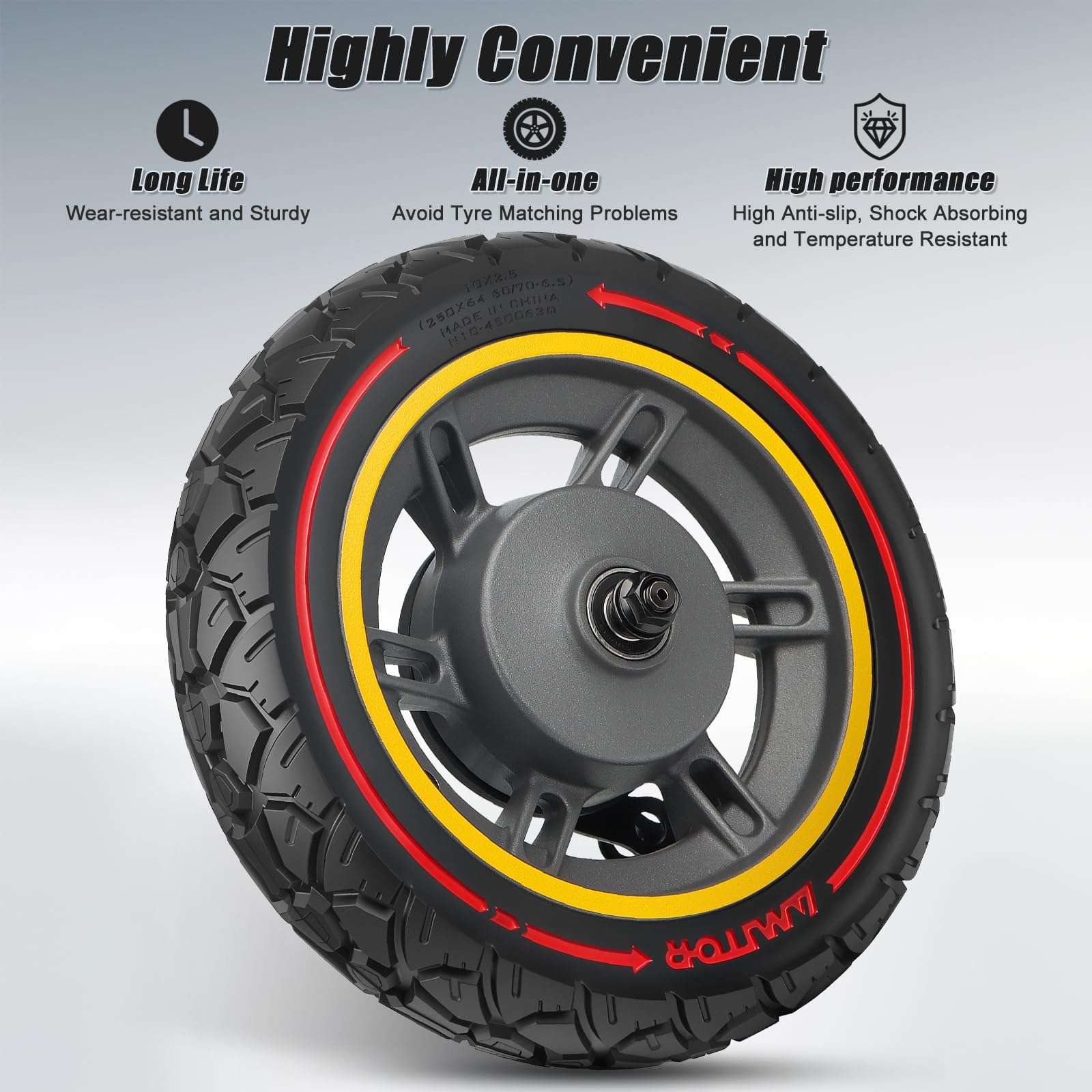 10x2.5 Pouces Ninebot MAX G30 Roue Avant Complète avec Pneu Plein 60/70-6.5 Trottinette Offroad, Robuste & Fiable, Anti-crevaison & Antidérapant, Zéro-Entretien, Montage Facile, 1PCS