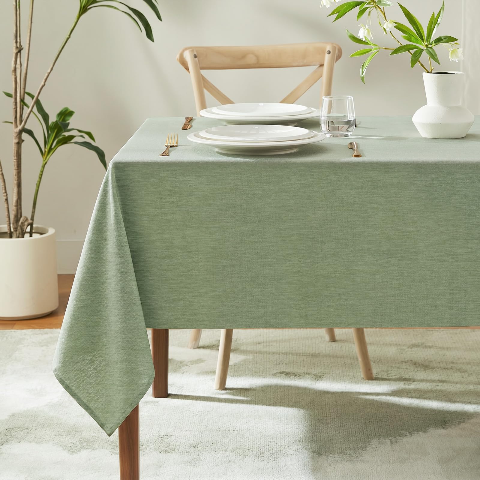 Photo 1 of IVAPUPU Textured Linen Rectangle Table Cloth, Sage Green, 52" x 70"