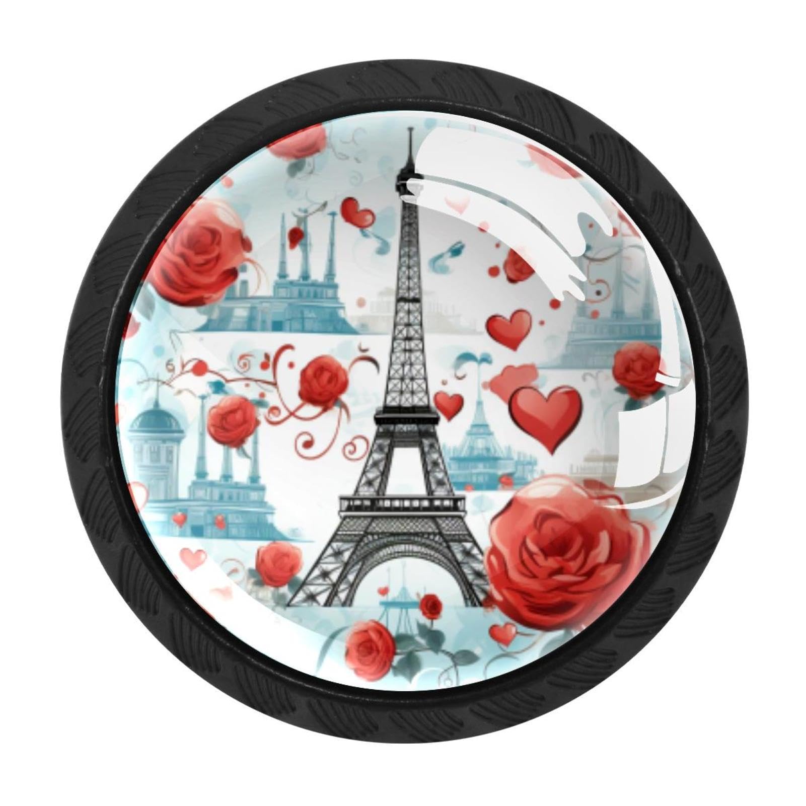 Chenzzzz Multicolored 09 4 Pack Black Cabinet Pulls Eiffel Tower Valentine's Day Kitchen Cabinet Handles For Bathroom Drawer Pulls Dresser Knobs