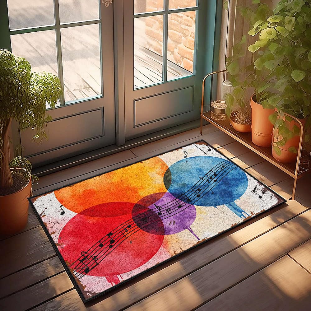 Paillasson notes de musique et cercles colorés 65x90 cm