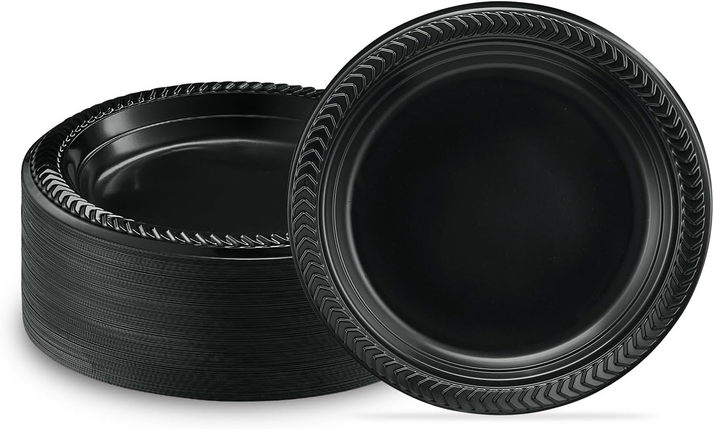 EcoQuality Disposable 6" inch Round Black Plastic Plates