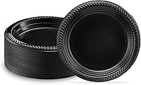 Vista 13 de PLASTICPRO 100 piezas de cuencos de plástico negros ligeros de 12 onzas, cuencos de sopa de plástico, platos de ensalada negros desechables