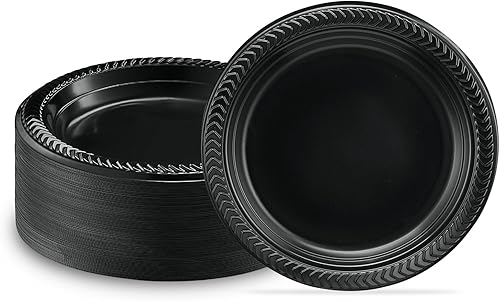 PLASTICPRO 200 platos de plástico negro ligeros de 6 pulgadas, platos negros desechables para fiestas y bodas