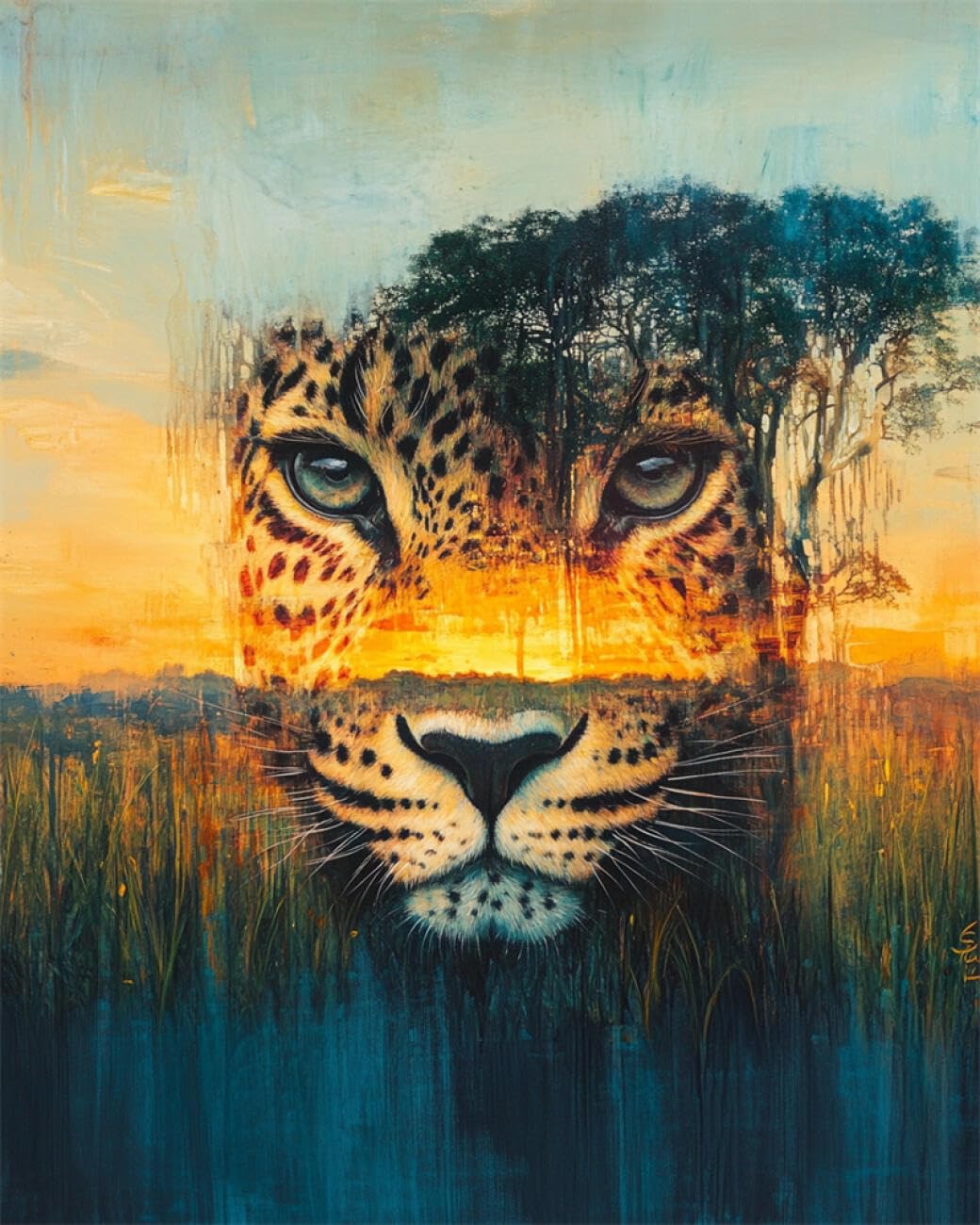 RKFLGEW DIY Bead Embroidery Kit Fantasy Leopard 30x40cm