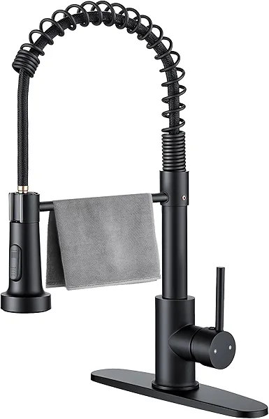 Durable Kitchen Faucet with Pull Down Sprayer, 1 Hole or 3 Hole 360° Rotatable Commercial Kitchen Sink Faucets Single Handle Spring Laundry Camper Utility Wet Bar Sinks