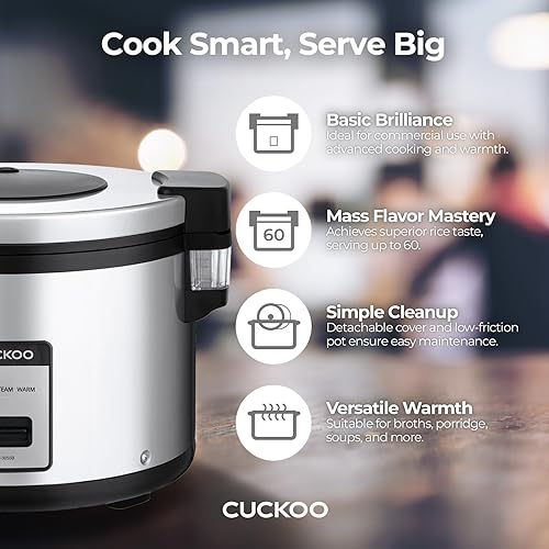 Miniatura 4 de CUCKOO CR-3055 - Olla arrocera comercial de gran capacidad para 30 tazas (sin cocinar), 60 tazas (cocidas) con olla interior antiadherente, prensa