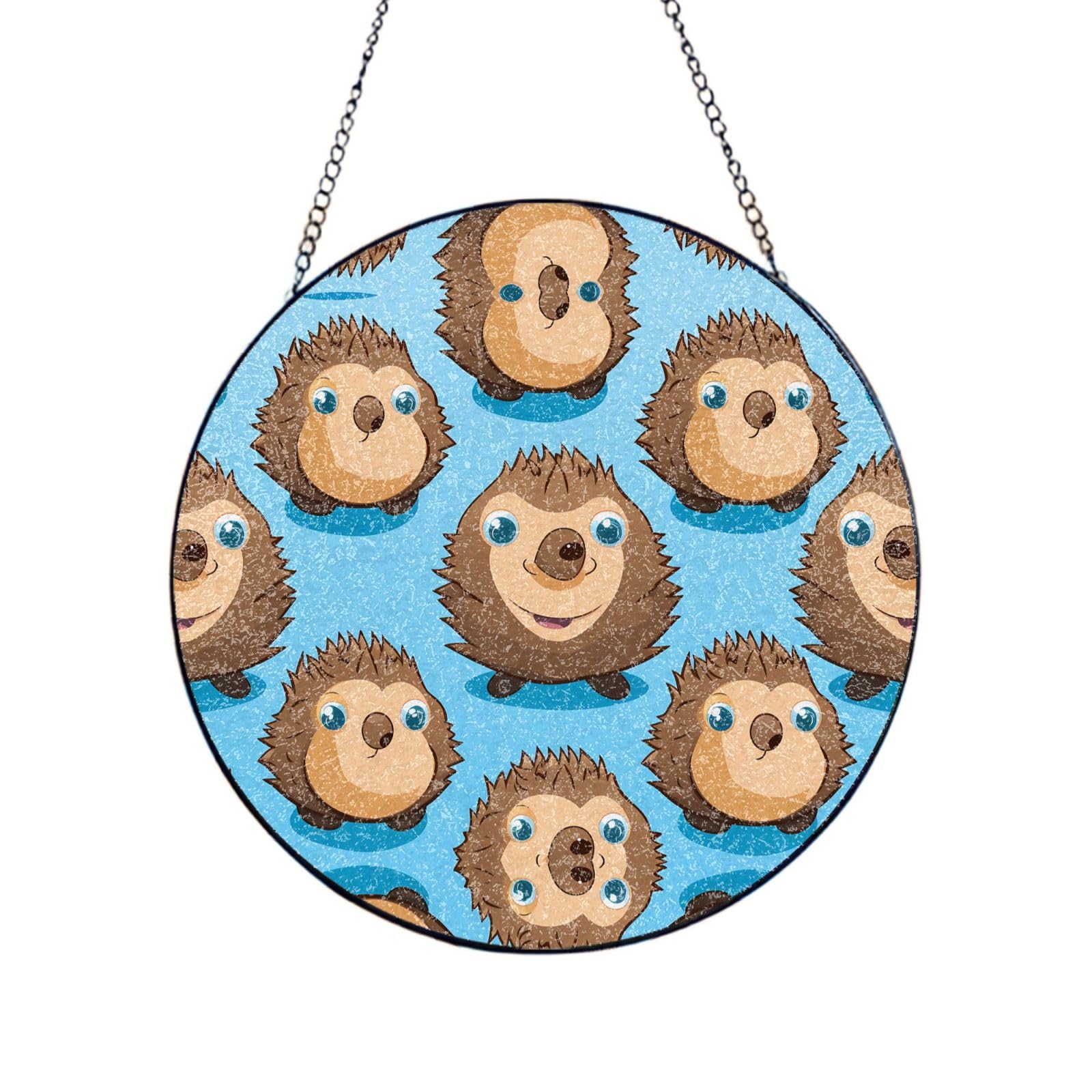 Phayah Hedgehogs Print Stained Glass Window Hanging Suncatcher For Door Terrace Garden Home Decor Sun Catcher Birthday Gifts For Lovers Dad Mom 4in（10cm）