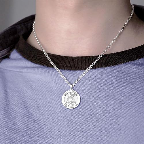 Vista 3 de PicturesOnGold.com Medalla religiosa Saint Blaise - 1 pulgada tamaño de un cuarto - plata de ley