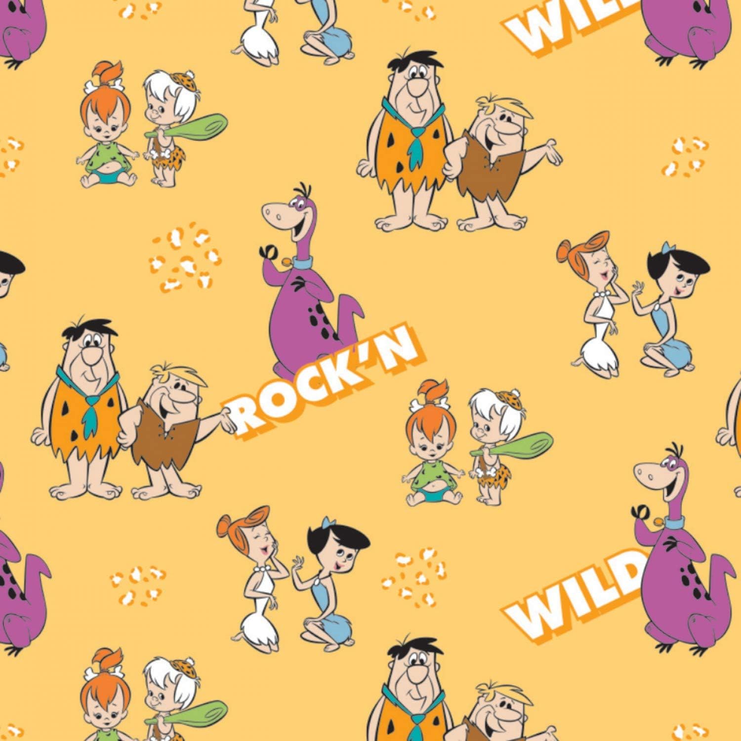 The Flintstones 2 Gangs A Rock'n Yellow Premium Quality 100% Cotton Sold by The Yard.
