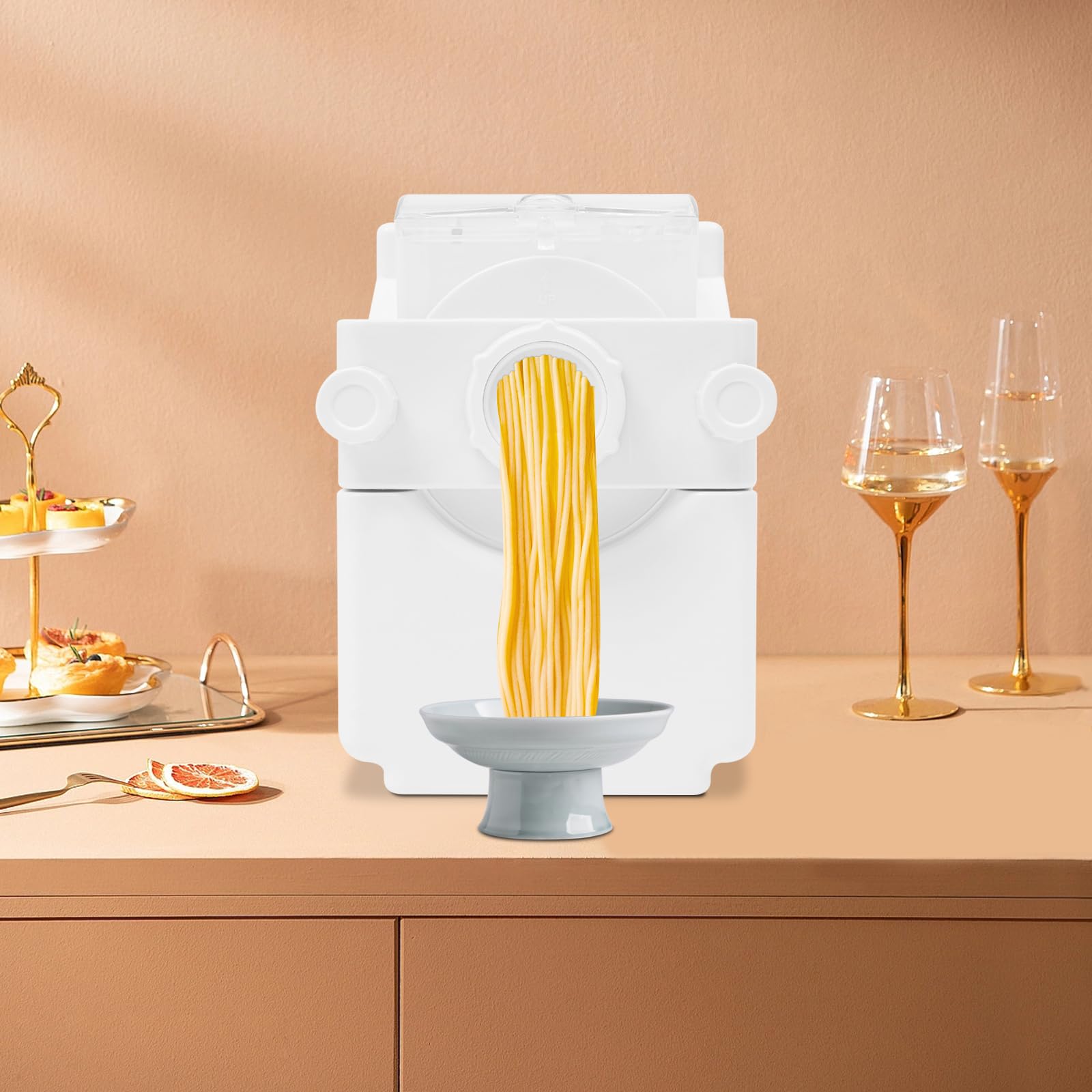 Macchina per pasta elettrica da 180 W, 33 x 20,5 x 28,5 cm, porta di riempimento indipendente, con 9 testine, multifunzione per la casa, macchina automatica per gnocchi, pelle, frutta, verdura, pasta