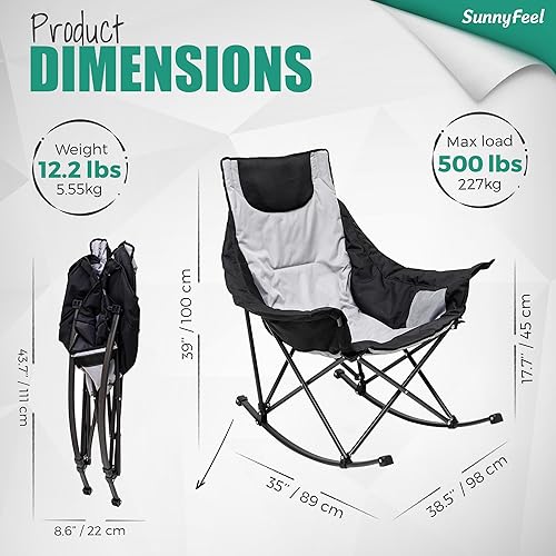 Miniatura 10 de SUNNYFEEL Silla mecedora de camping, reclinable acolchada de lujo, silla plegable de gran tamaño con bolsillo, resistente para