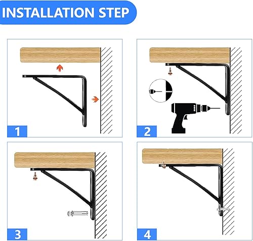 Miniatura 10 de SPACEEUP 2 soportes de estante resistentes de 4 x 5 pulgadas, capacidad de carga de 450 libras, soportes de estantería L para estantes flotantes,
