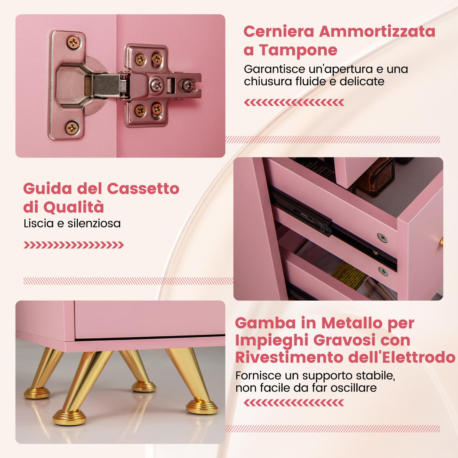 COSTWAY Tavolo per Manicure, Tavolo per Unghie con Cassetti, Cuscino Poggia Polsi e Gambe in Metallo, Stazione per Unghie Estetista Nail Art per Salone di Bellezza (Rosa)