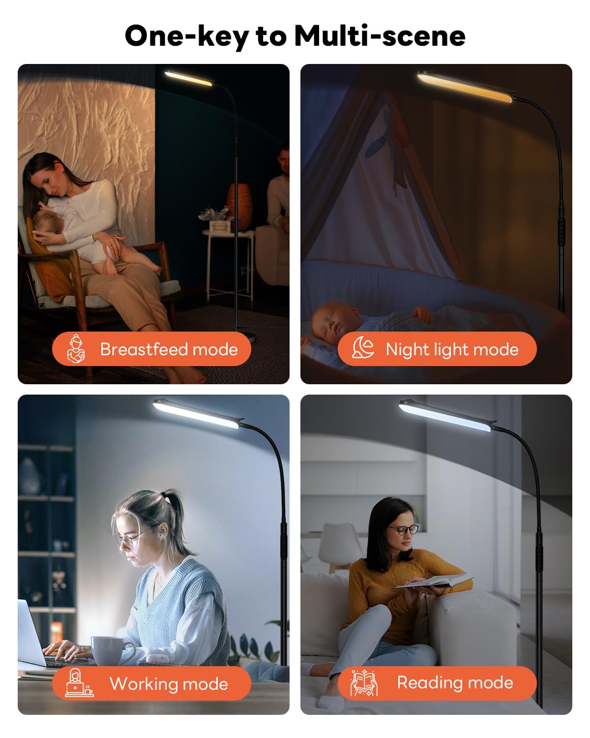 Lampada da Terra LED, 18W 1800LM Lampada da Lettura Dimmerabile con Collo Flessibile, Piantana 175 cm con Telecomando, Temperatura Colore Regolabile 2700K-6500K