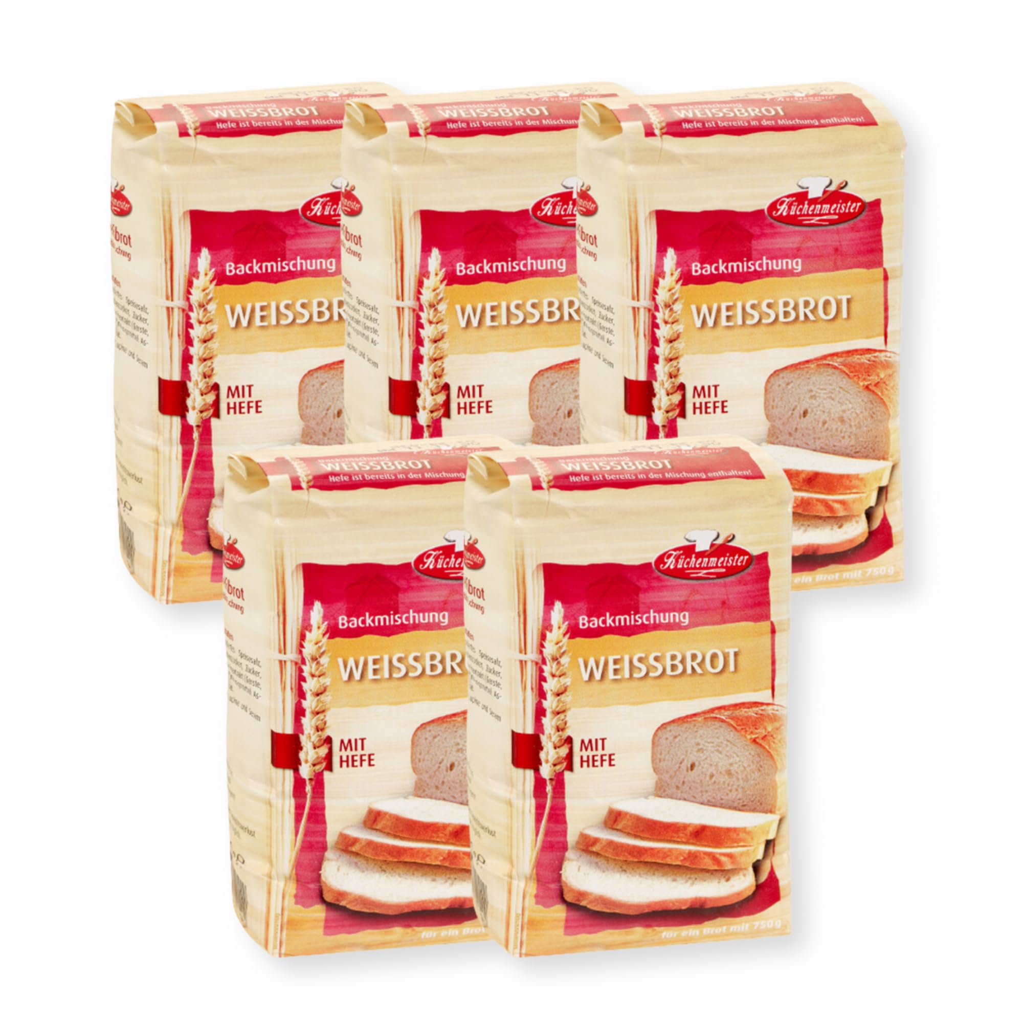 BIELMEIER KÜCHENMEISTER Brotbackmischung Weißbrot 5 x 500 g I Brotbackmischungen für Brotbackautomat & Ofen I Brot mit Backmischung einfach gemacht