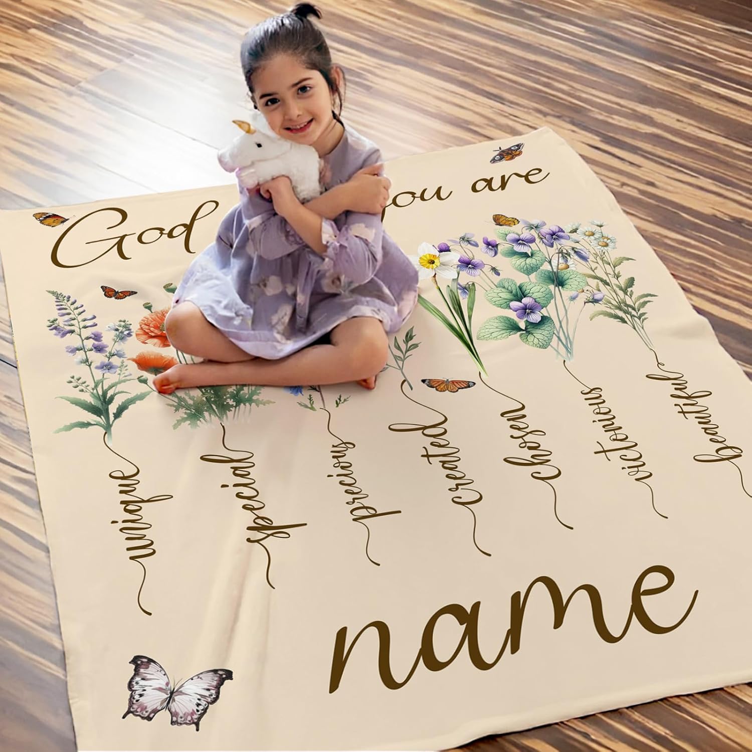 Personalized Christian Blanket with Floral for Women Girls, 60x80 Inches Warm Cozy Flower Flannel Throw for Sofa Couch Bed Napping Custom God Says You are Blankets Religious Gifts